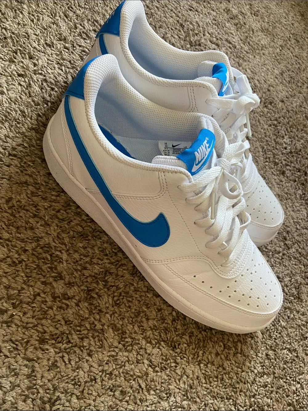 Nike White Low-Top Sneakers with Blue Swoosh